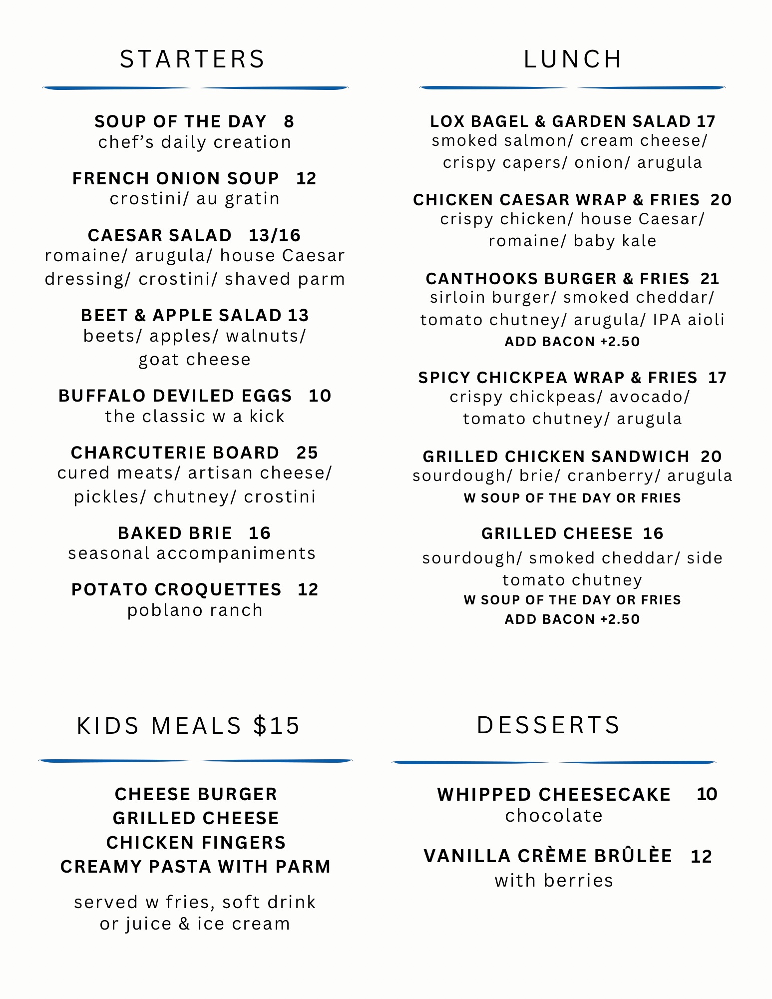 canthooks lunch menu