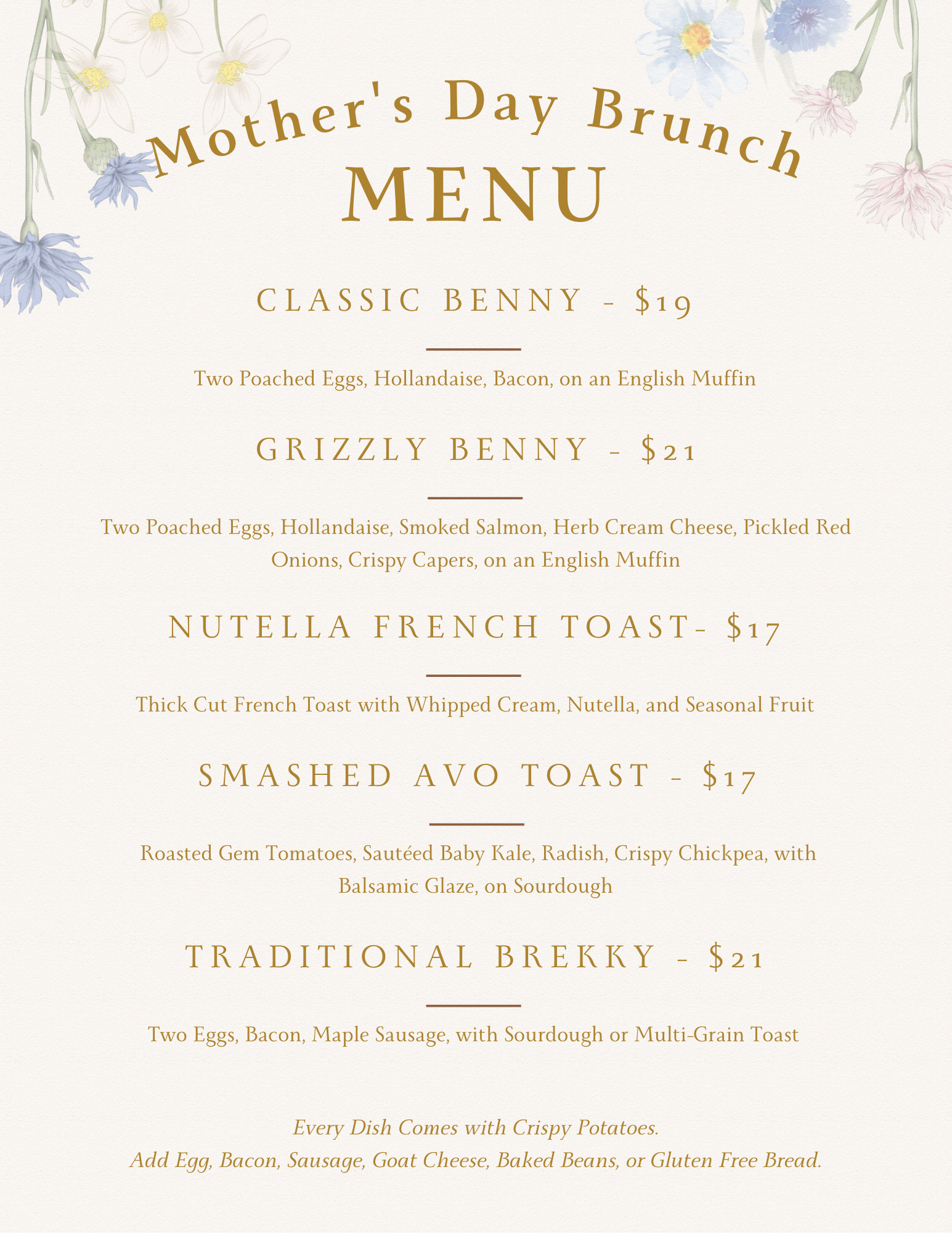 Mother's Day Menu